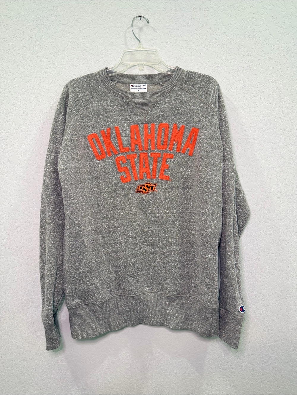 Champion Gray Crewneck Sweatshirt with Orange Oklahoma State Logo